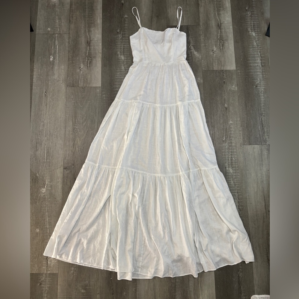 Tularosa White Spaghetti-Strap Tiered Maxi Dress